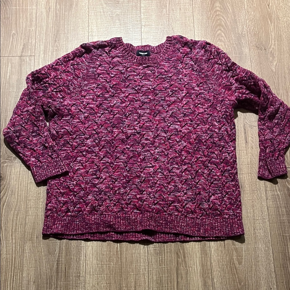 Lands' End Women's Textured Burgundy Pink and Purple Marbled Knit Sweater Sz 2X